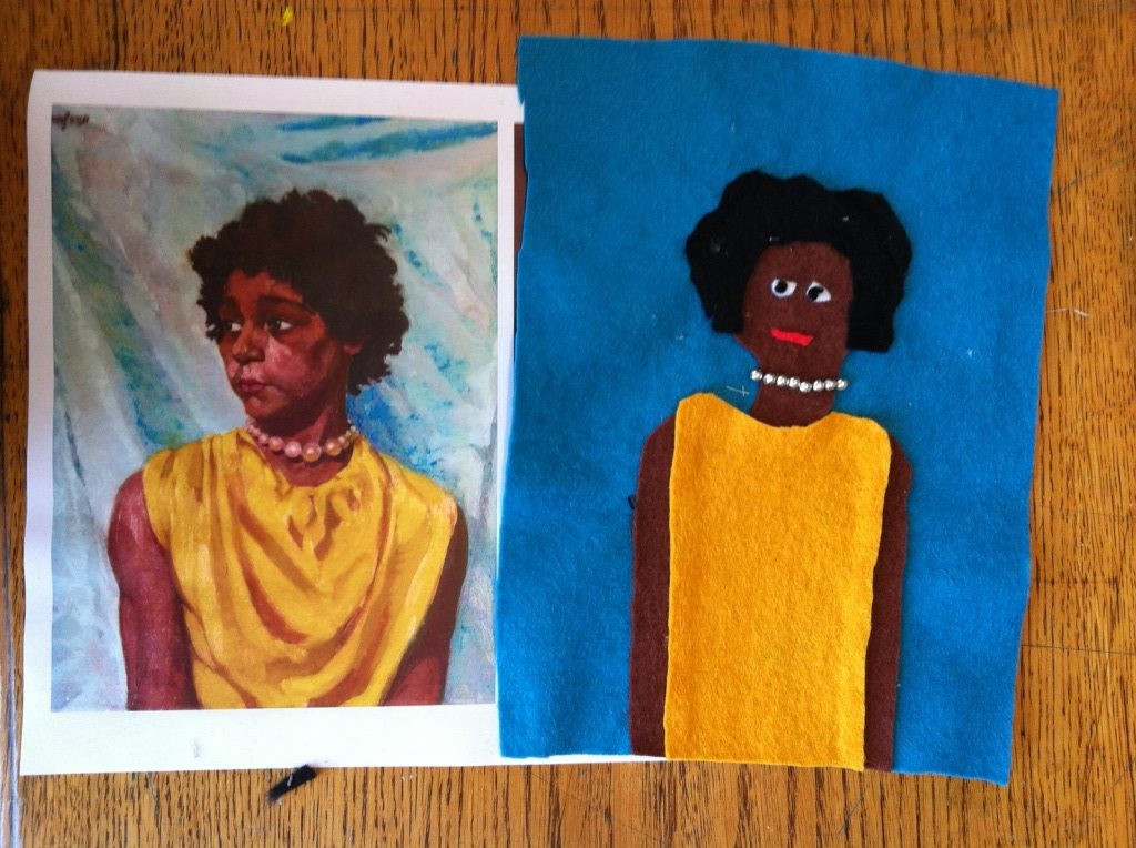 Portrait by Ellie Main, age 14, a collage interpretation of an oil painting of Vera Gomez by James Doxford (1950) © Tyne & Wear Archives & Museums