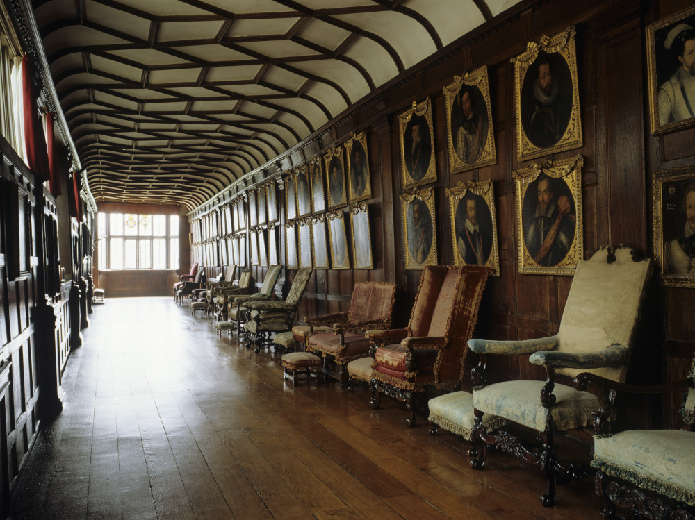 The Brown Gallery at Knole with its rows of 16th and 17th Century portraits and fine collection of early English furniture for which Knole is particulary famed. National Trust, Knole, Kent ©National Trust Images/Andreas von Einsiedel