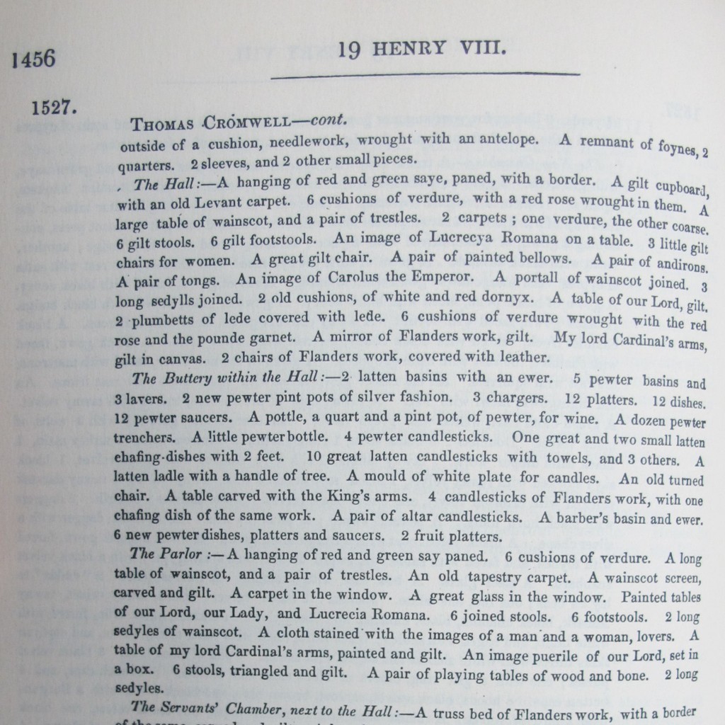 Fig. 4 Thomas Cromwell Inventory 'Letters and Papers Foreign and Domestic', vol IV Henry VIII (1875), The Hall.
