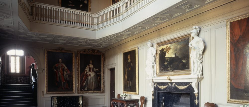 Ham House, Surrey. The Great Hall, with its original black and white marble floor. The ceiling was pierced c.1698-1728 to create the present hall and first-floor gallery. © National Trust Images/Bill Batten