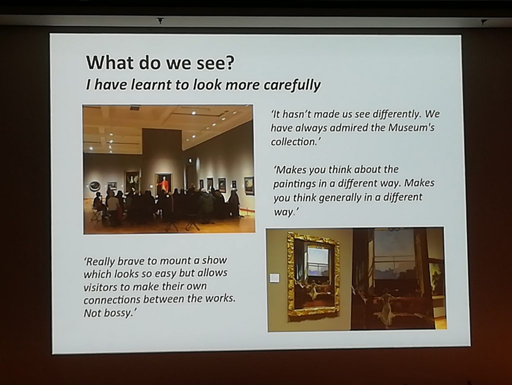 ‘What do we see?’ slide from Ulster Museum’s presentation, photograph taken by Elizabeth Socci at ‘Why Exhibitions’ Conference