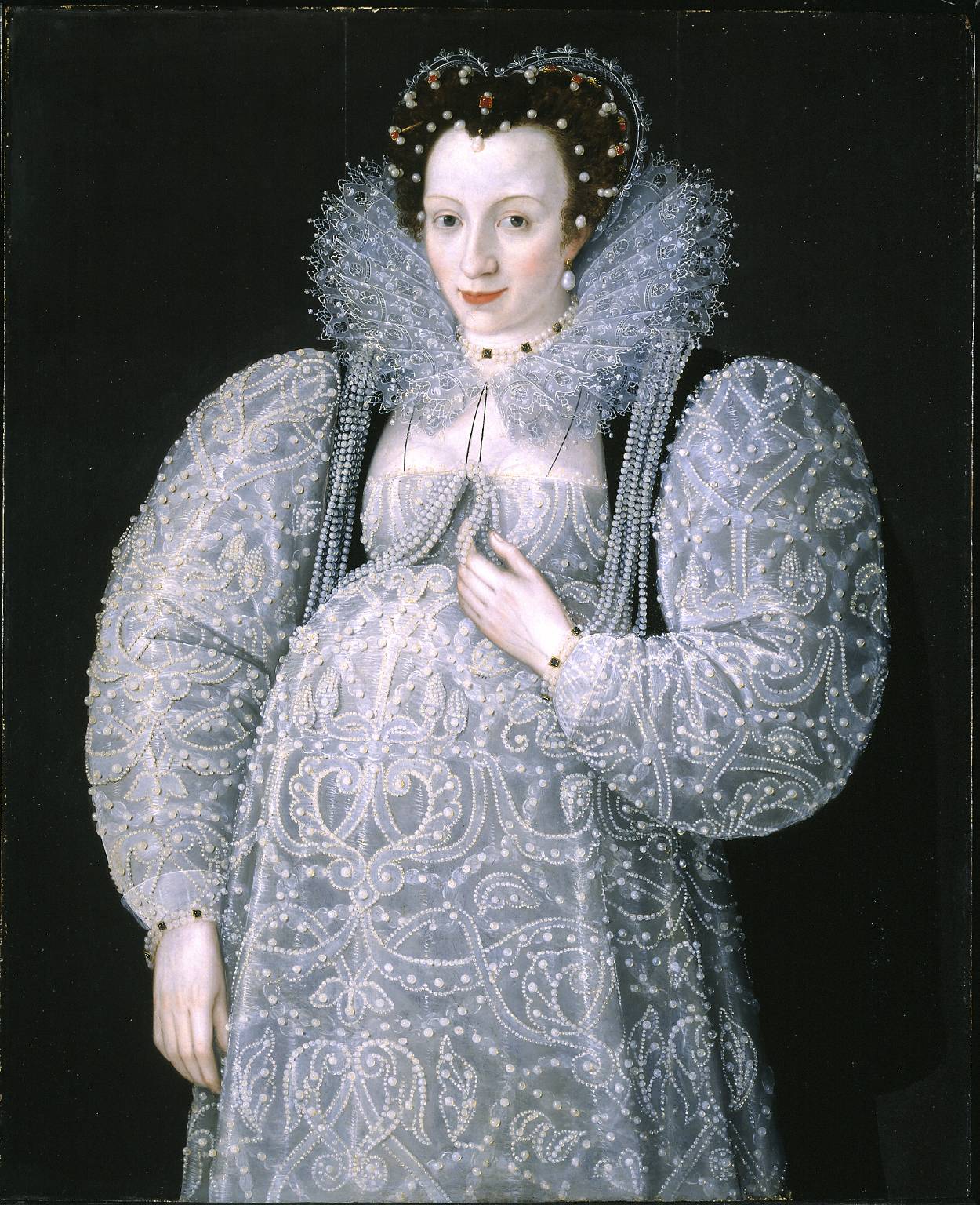 Attributed to Marcus Gheeraerts II, Portrait of an Unknown Lady, c.1595. Oil paint on wood: 927 × 760 × 10 mm, frame: 1052 × 882 × 85 mm. Tate T07699.
