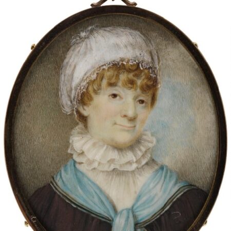 Portrait of Mary Ann Flaxman, attributed to Mary Ann Flaxman. Watercolour on ivory, circa 1820. 2 3/4 in. x 2 1/8 in. (70 mm x 54 mm) oval. National Portrait Gallery, purchased 1913. NPG 1715.