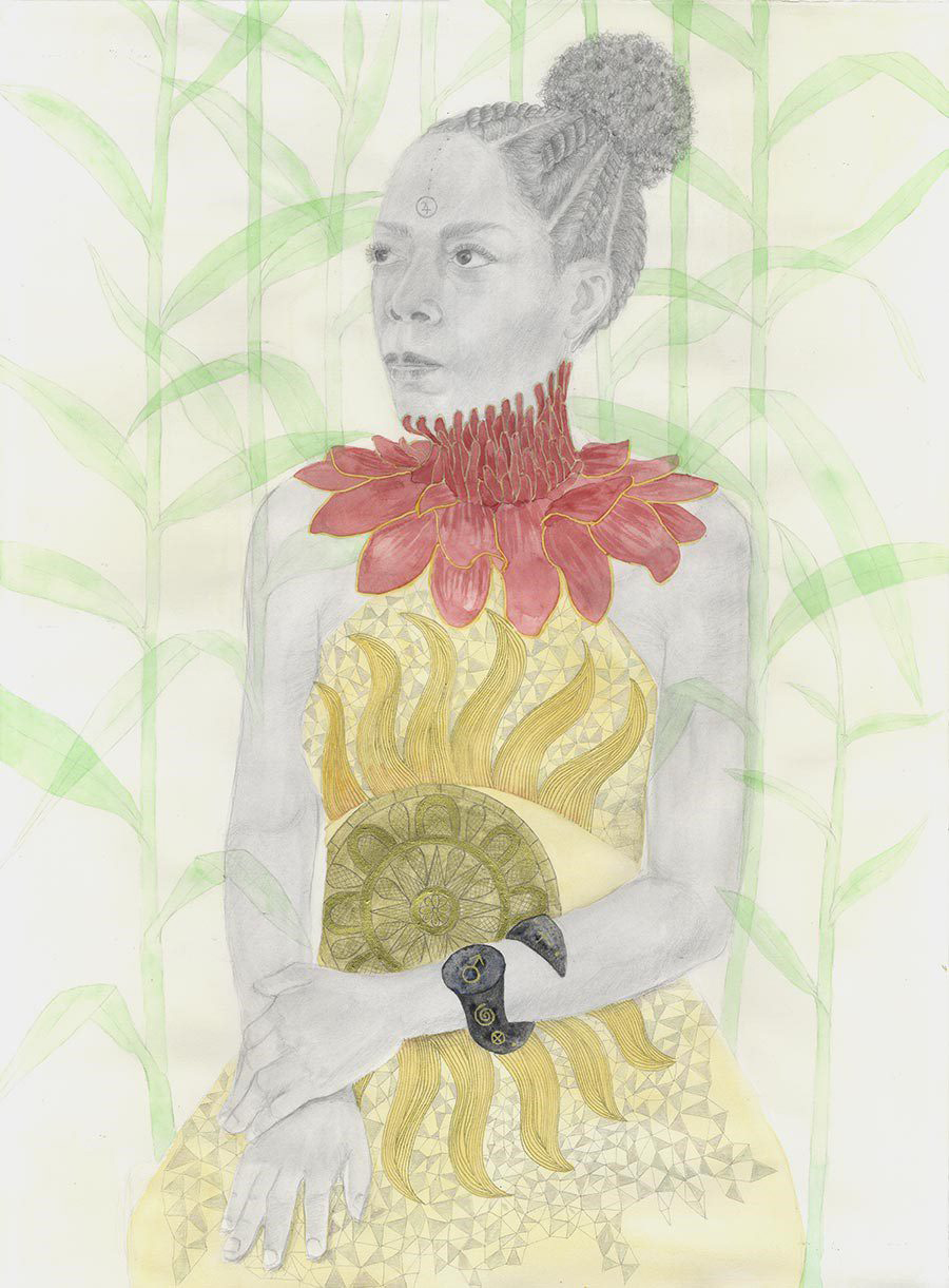 Tenacity Serves the Warrior Well by Charmaine Watkiss, 2021. Graphite, pencil, watercolour and ink on paper. © Charmaine Watkiss, Courtesy of the artist.