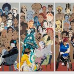 'Work in Progress' by Jann Haworth, and (Juliette) Liberty Blake, acrylic on paper collaged on panels, 2021-2022. 96 1/8 in. x 345 1/4 in. (2440 mm x 8768 mm) overall. Commissioned with kind support from the CHANEL Culture Fund for 'Reframing Narratives: Women in Portraiture', 2023. National Portrait Gallery Primary Collection, NPG 7145.