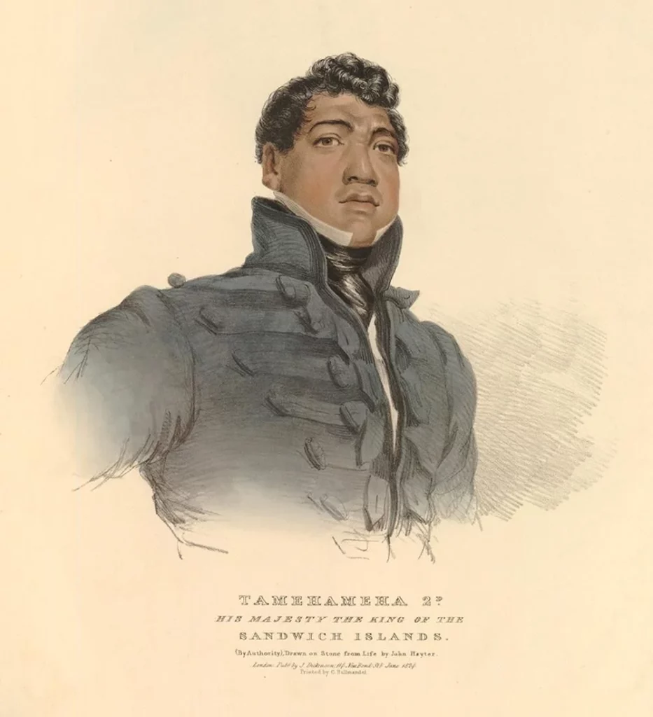 John Hayter (1800–95), Tamehameha 2d. His Majesty the King of the Sandwich Islands. Portrait of King Kamehameha II, hand-coloured lithograph, 1824. © 2026 The Trustees of the British Museum.