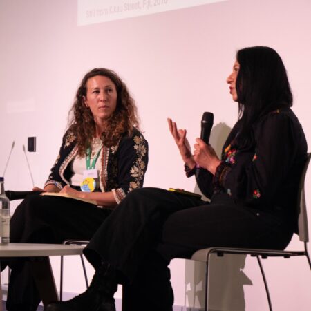 Mohini Chandra and Hannah Hooks in conversation at the Understanding British Portraits Annual Seminar. Photo: Rhys Morgan